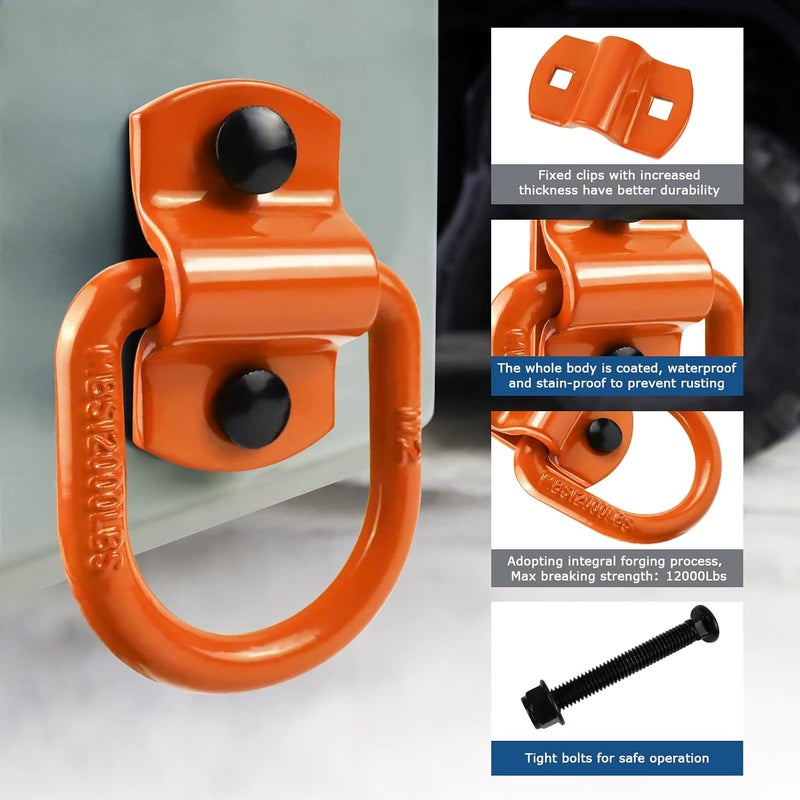 QYMOPAY 1/2" Trailer Tie-Down Anchor D-Ring Heavy Duty Bolt-On Forged, 12,000 lb Breaking Strength Tie-Down Hook Anchor,Bolt-On Forged D-Rings for Trailer,Truck Bed D-Ring Tie-Downs (Pack of 4) - Image 2